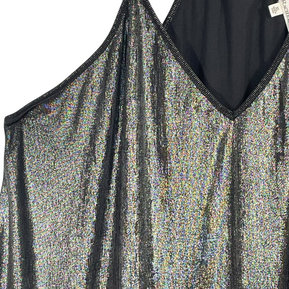 RACHEL Rachel Roy Silver-Gray Metallic Chain-Strap Racerback V-Neck Tank Top XL - Picture 5 of 14